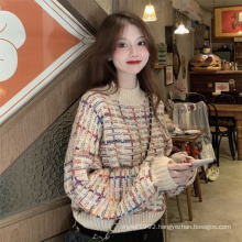 Hot Sale Winter Autumn Color Block Woman Patchwork Multicolor Knit Women Sweater 2019